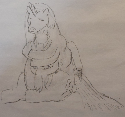 Hyacinth giving a normal sized pony a big hug.