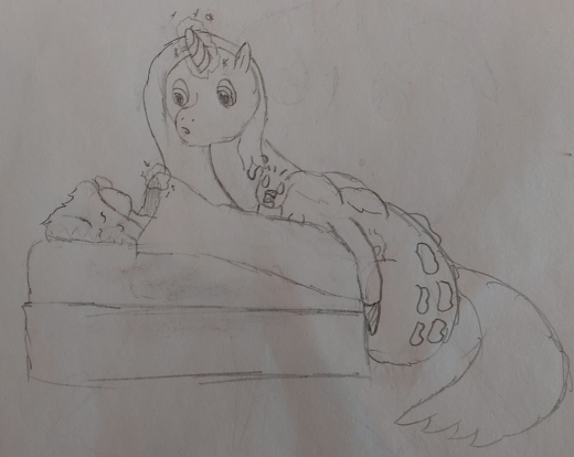 Hyacinth tucking a little pony in for bed.