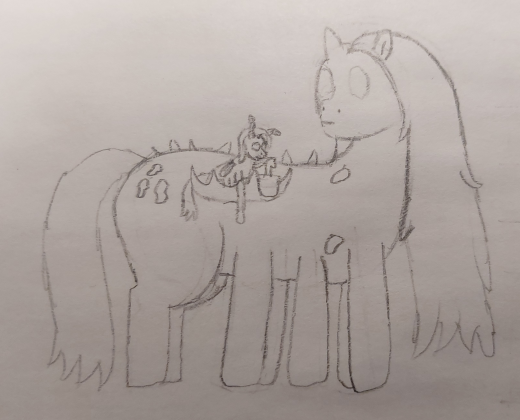 An Anchorage observing a Serf working on a fresh building.