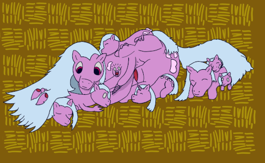 Hyacinth and a variety of puppets snuggled together.